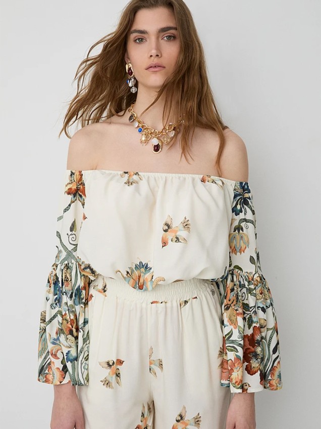 Top Cropped Estampado Floral