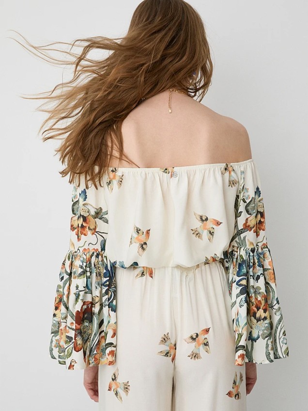 Top Cropped Estampado Floral