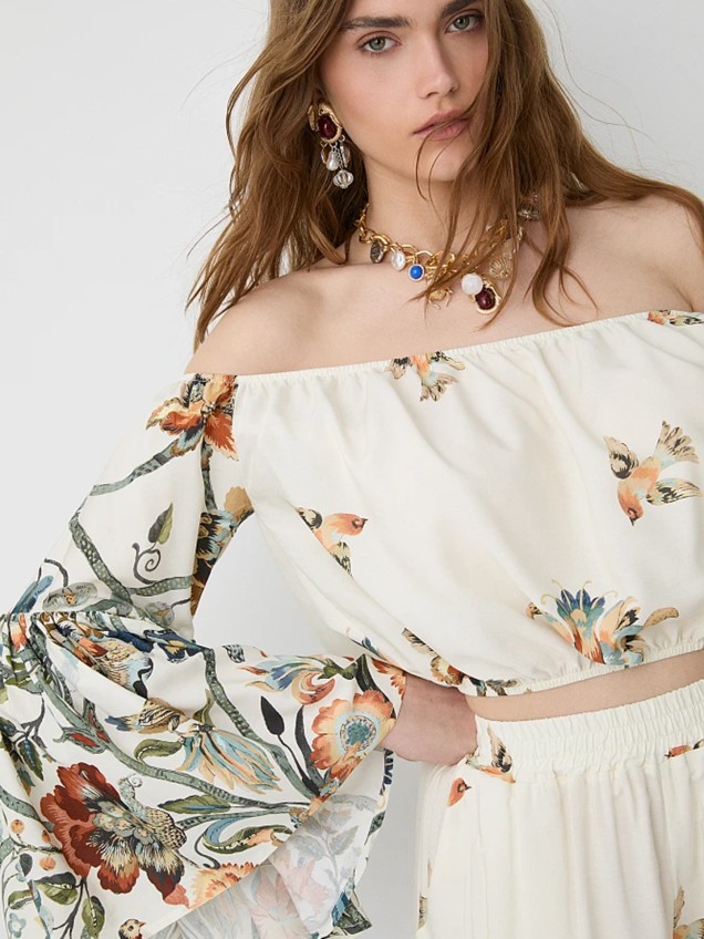 Top Cropped Estampado Floral