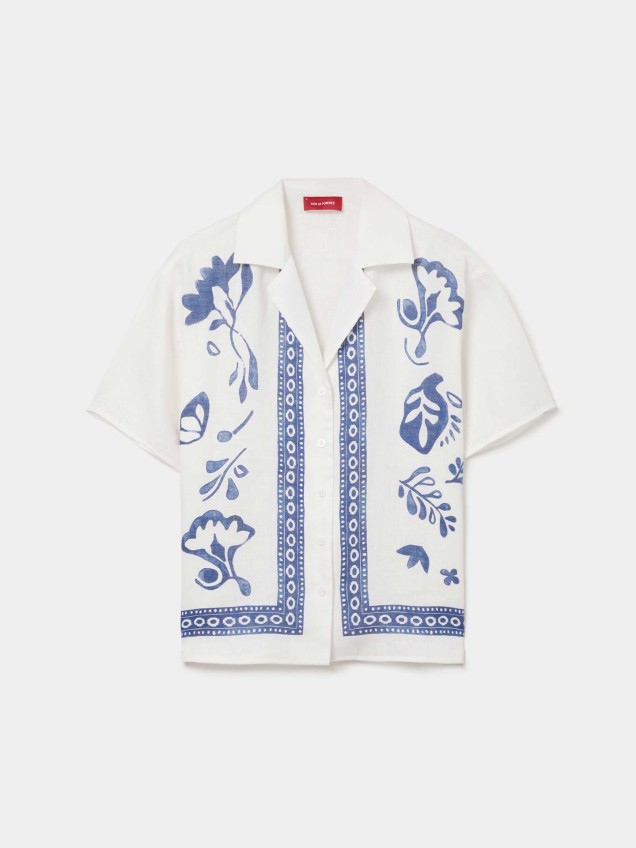 Camisa em Linho com Padrão Floral