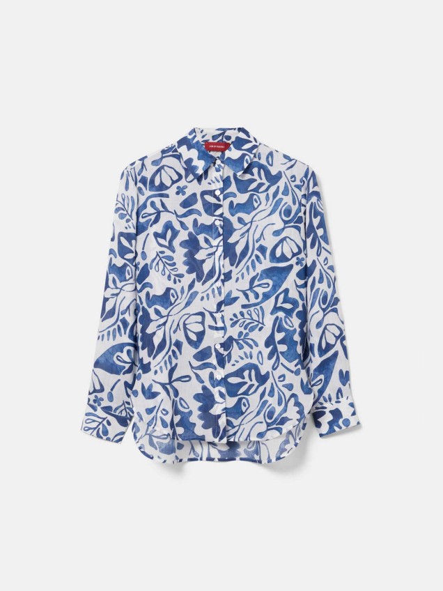 Camisa com Estampado de Folhas