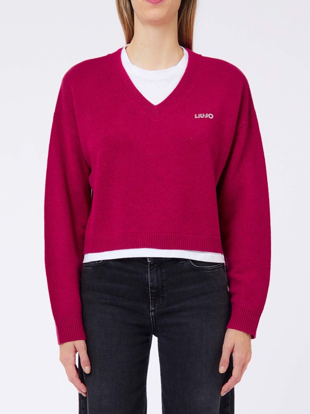 Camisola de Malha com Decote em Bico