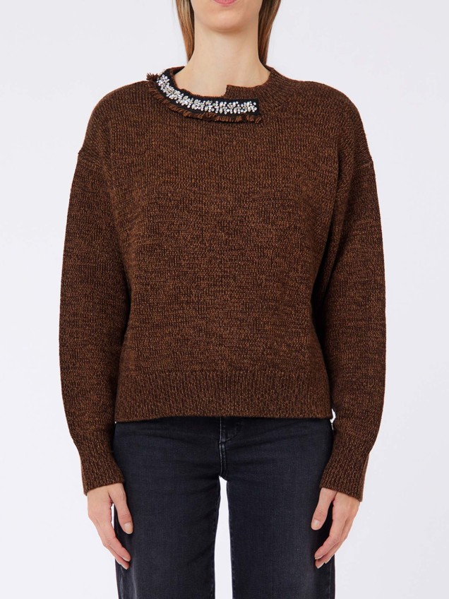 Camisola de Malha com Aplicações de Cristais