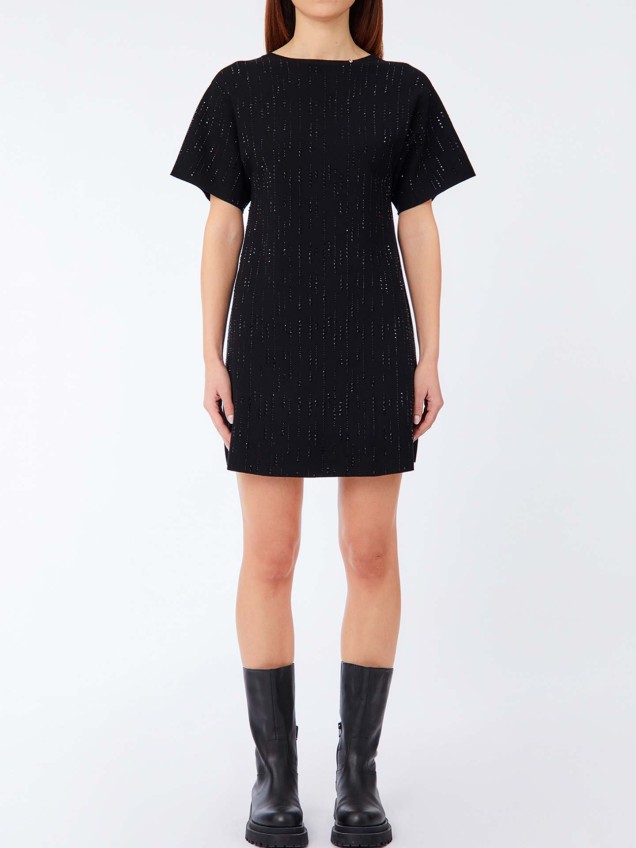 Vestido de Malha com Strass