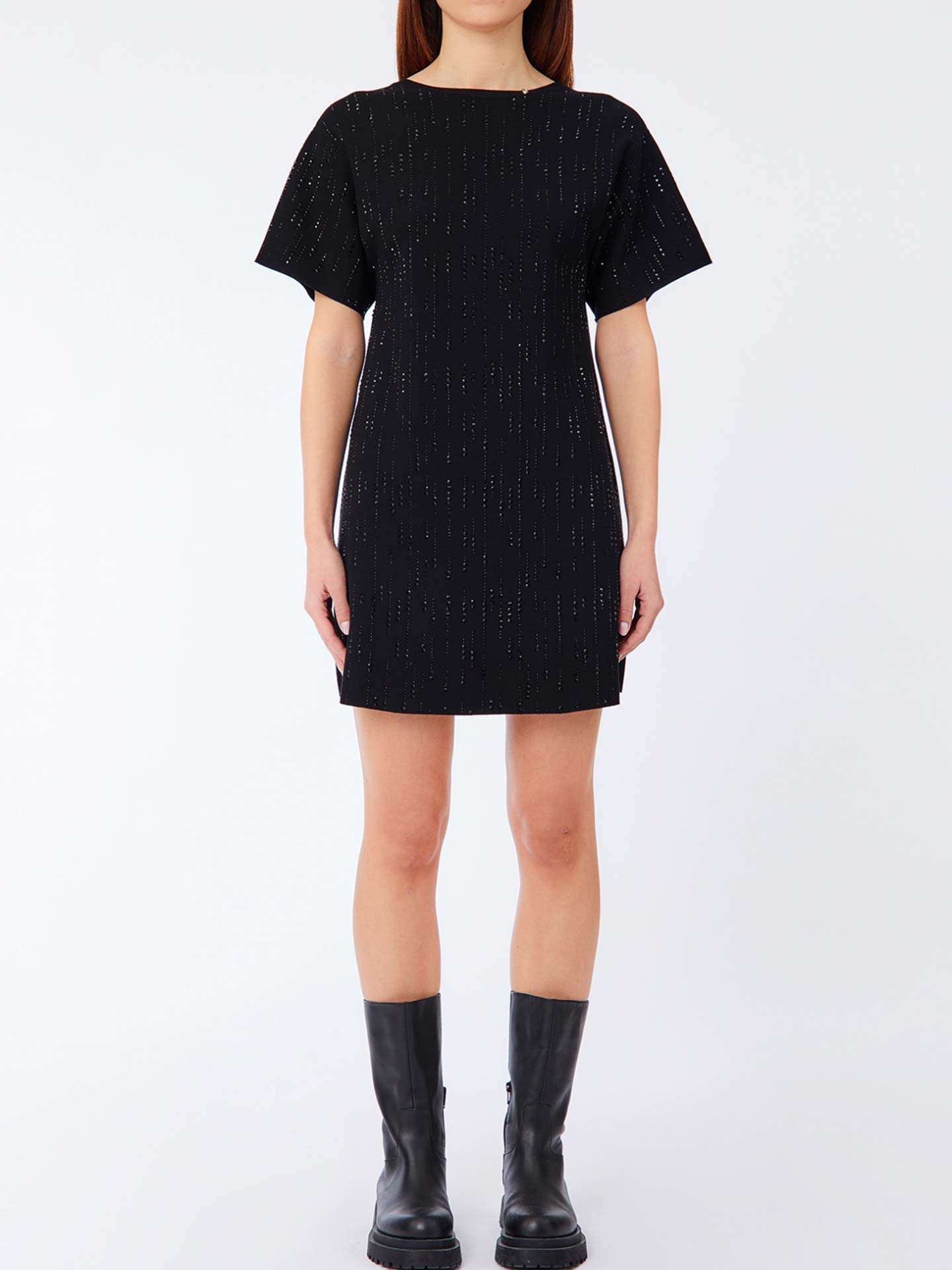 Vestido de Malha com Strass