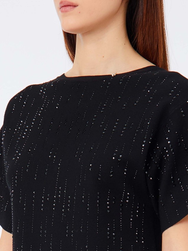 Vestido de Malha com Strass