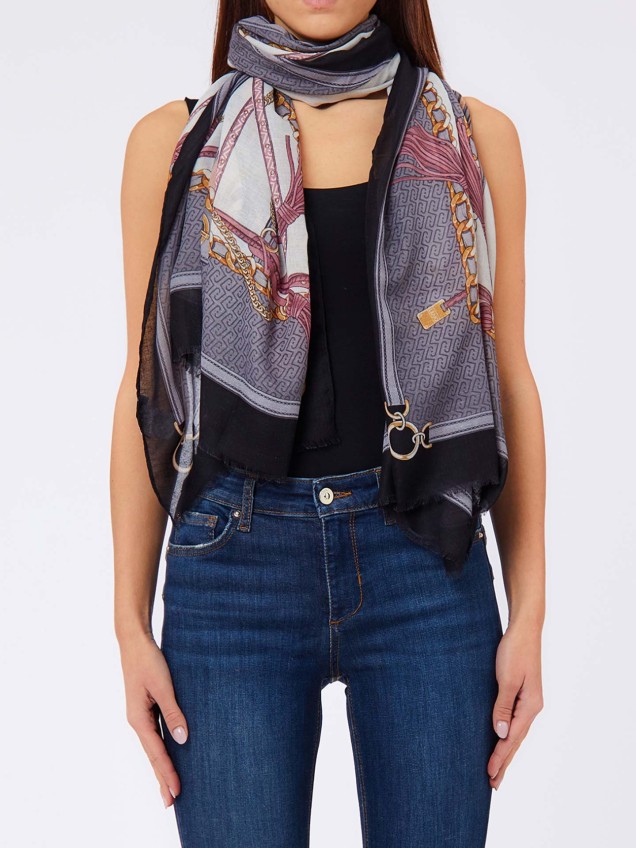 Echarpe Estampada com Efeito Desfiado