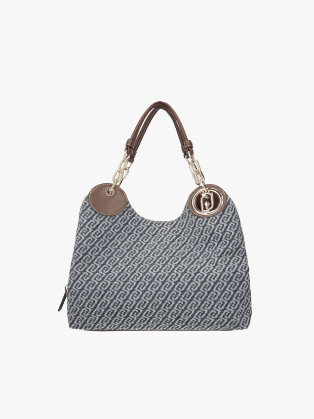 Mala Satchel Média com Efeito Denim