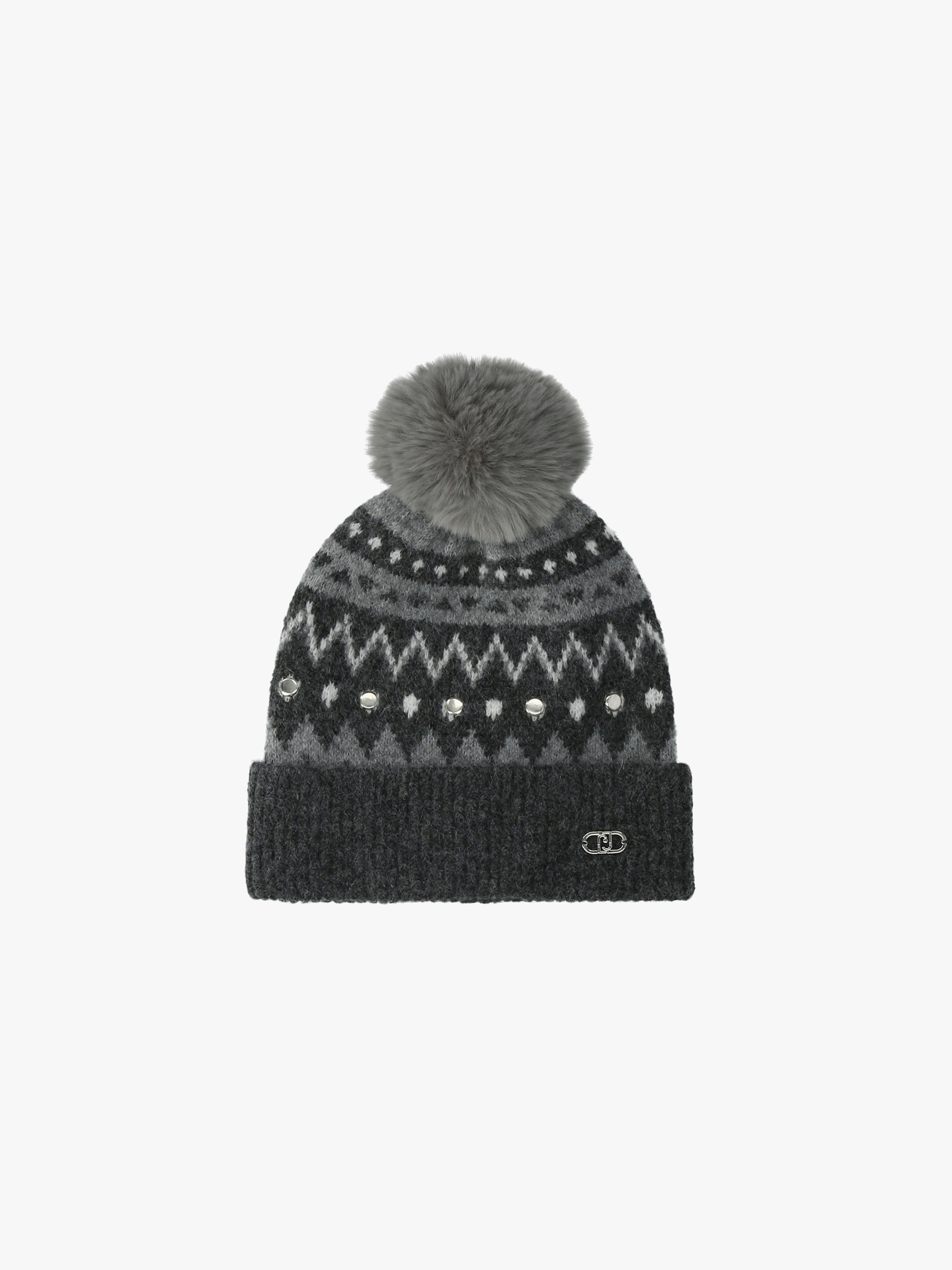 Gorro em Malha Jacquard com Tachas