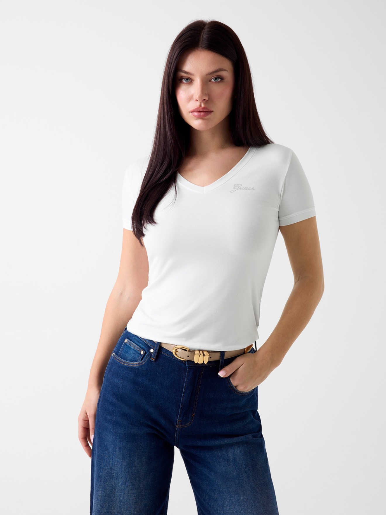 T-shirt Slim Fit com Logo de Strass