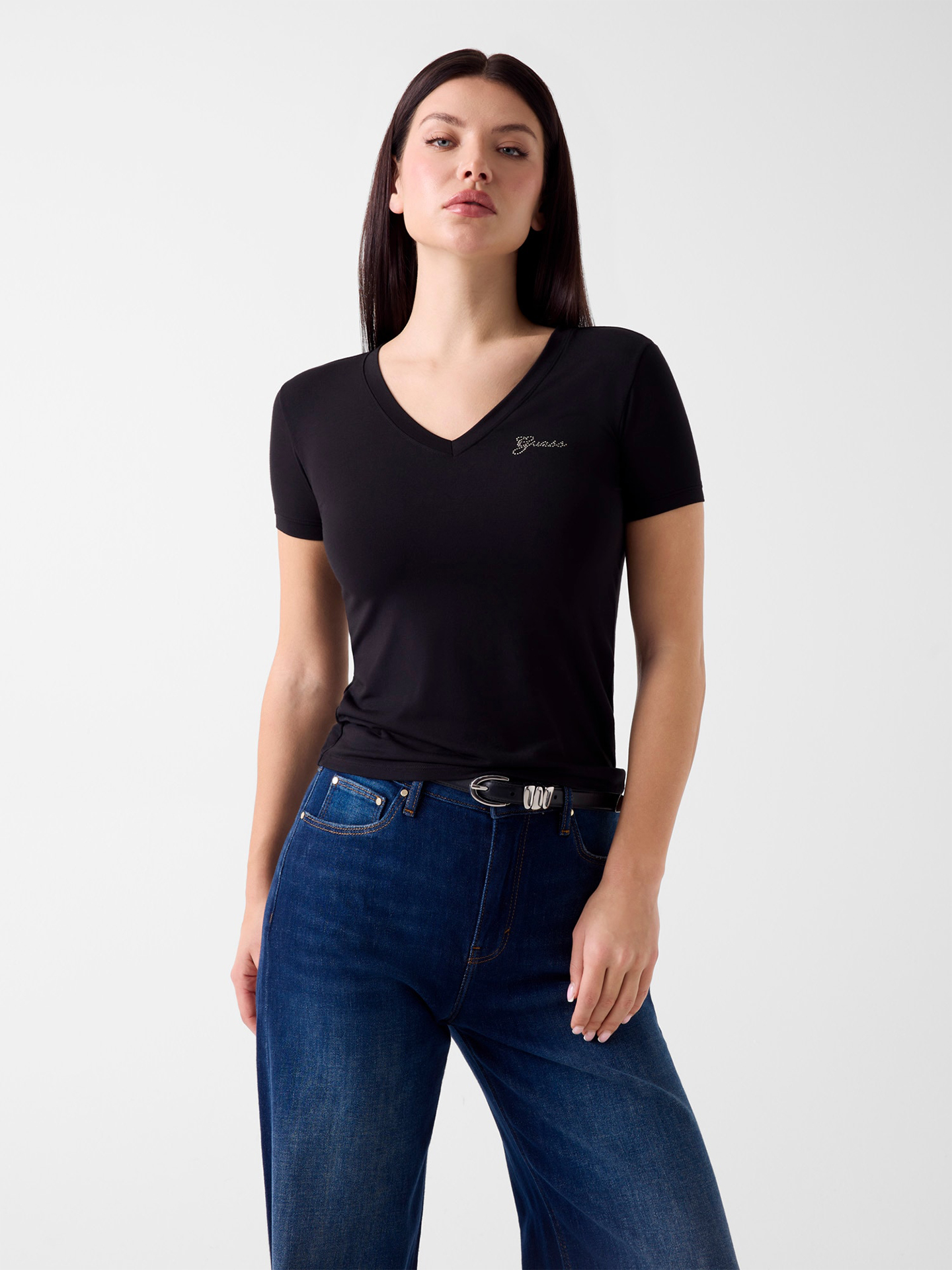 T-shirt Slim Fit com Logo de Strass