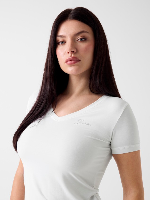 T-shirt Slim Fit com Logo de Strass