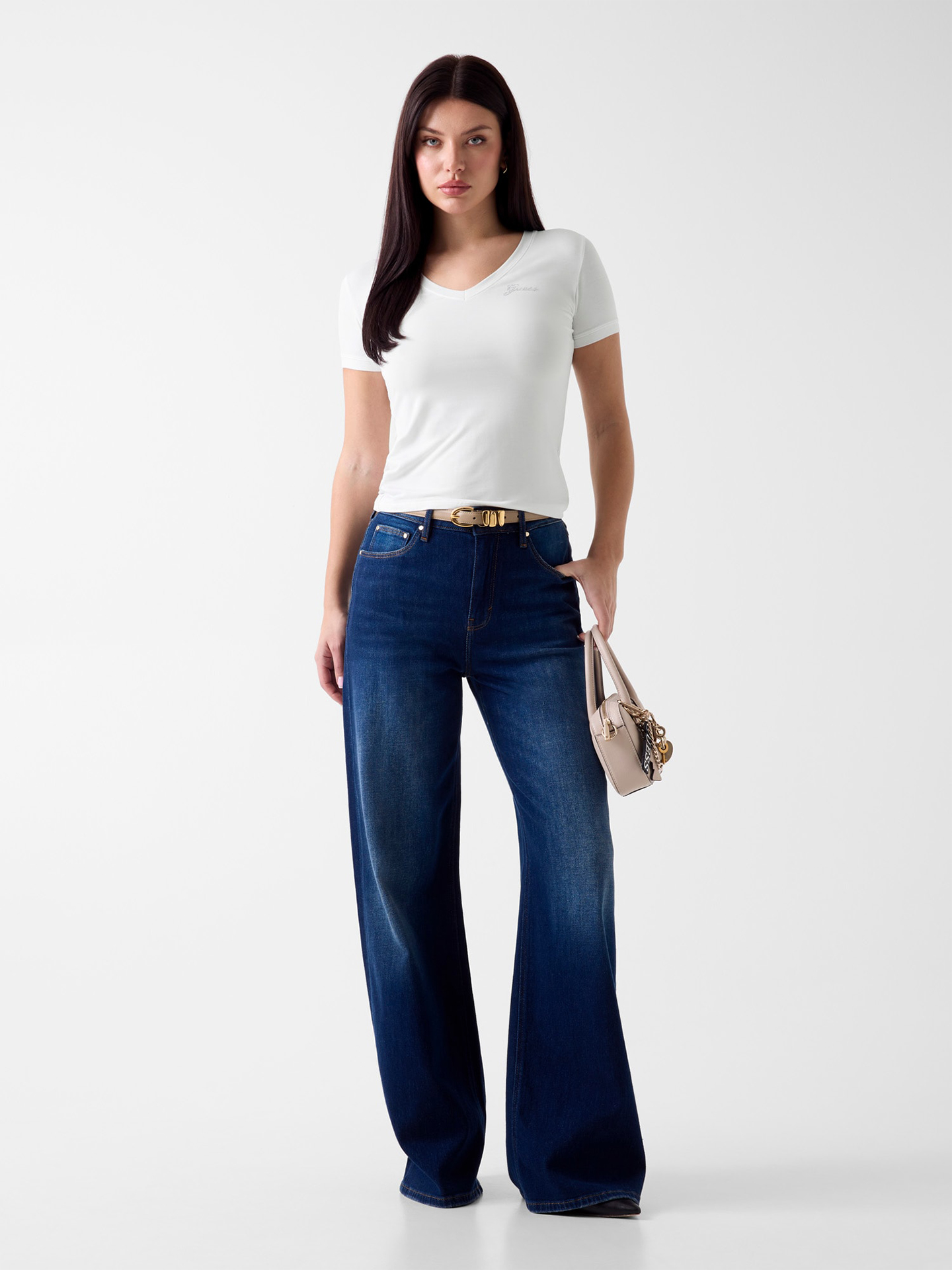 T-shirt Slim Fit com Logo de Strass