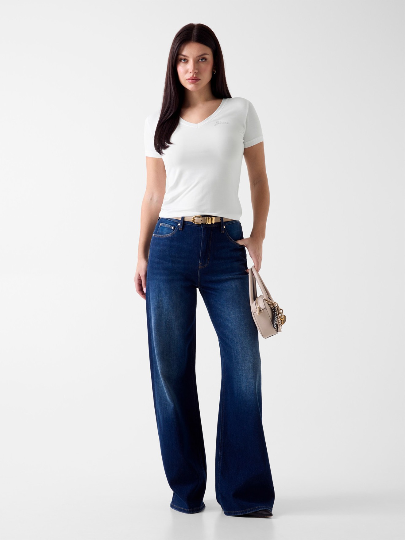 T-shirt Slim Fit com Logo de Strass