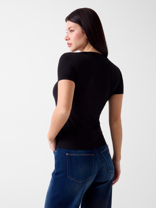 T-shirt Slim Fit com Logo de Strass
