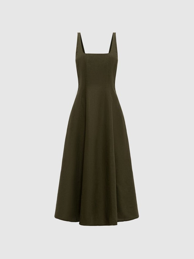 Vestido Midi com Decote Quadrado