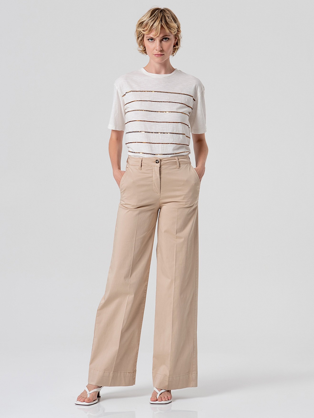 T-shirt com Riscas de Lantejoulas
