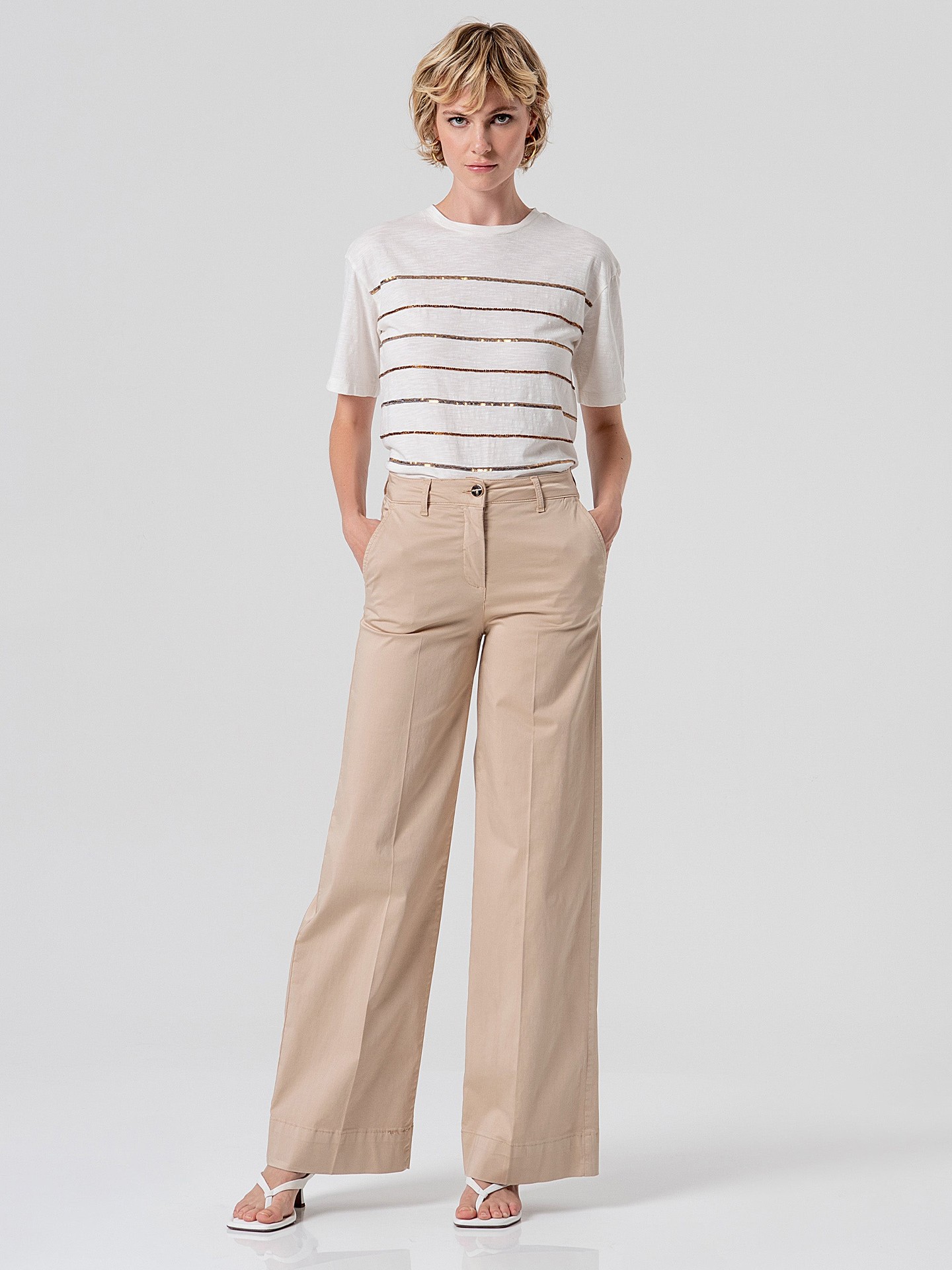 T-shirt com Riscas de Lantejoulas