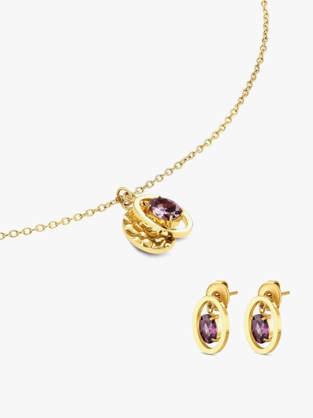 Set Colar & Brincos Birthstone Fevereiro