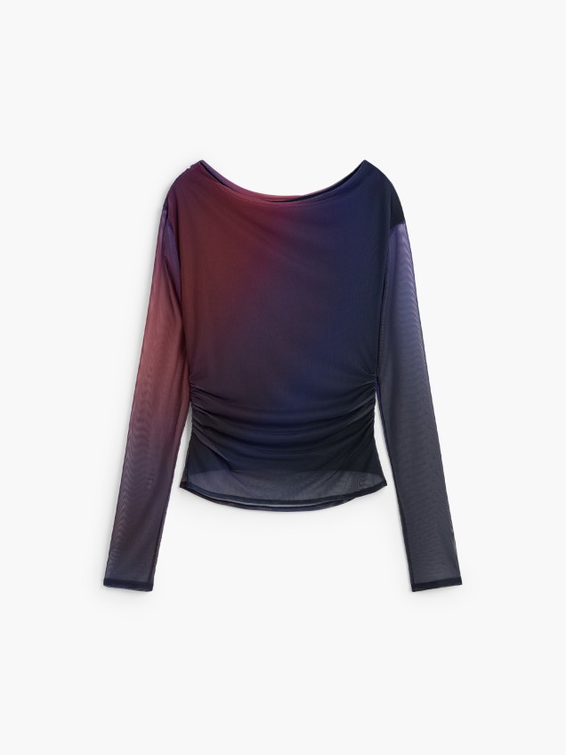 Blusa em Tule com Decote Assimétrico