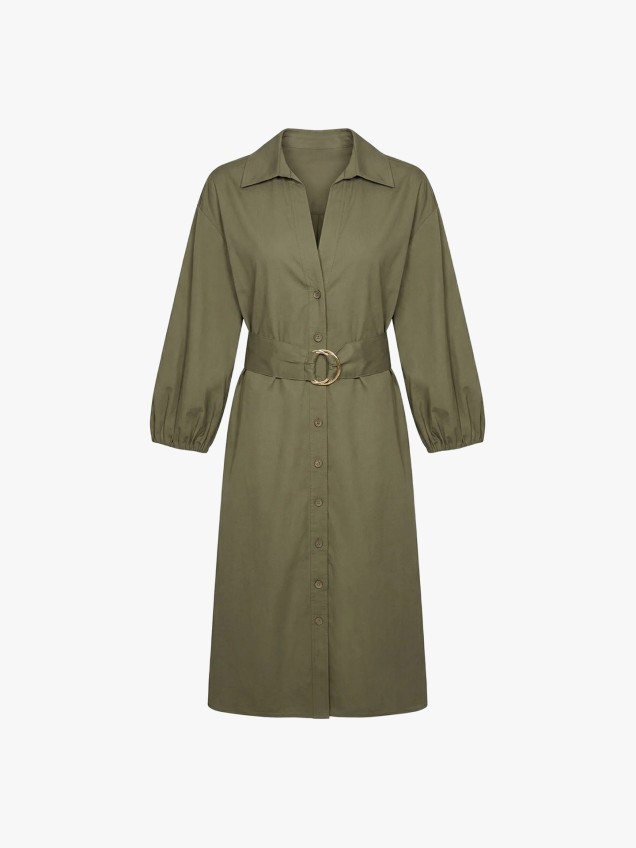 Vestido Midi com Cinto e Bot�es