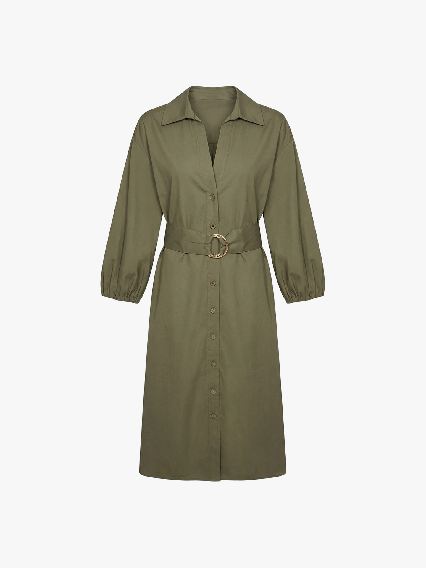 Vestido Midi com Cinto e Botões