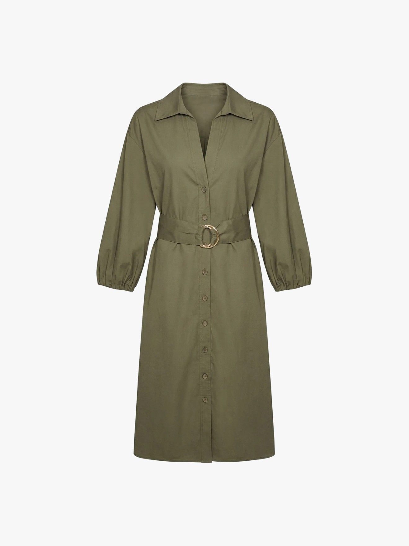Vestido Midi com Cinto e Botões