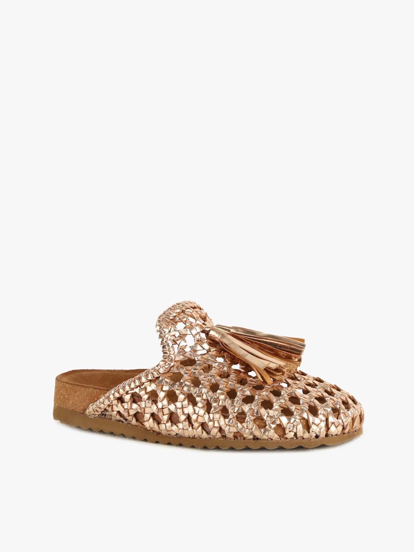 Chinelas de Pele com Borlas