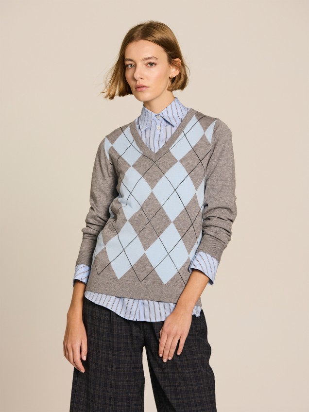 Camisola de Malha com Decote em Bico