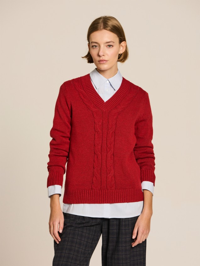 Camisola de Malha com Decote em Bico