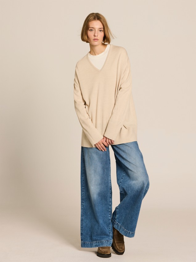 Camisola de Malha com Decote em Bico