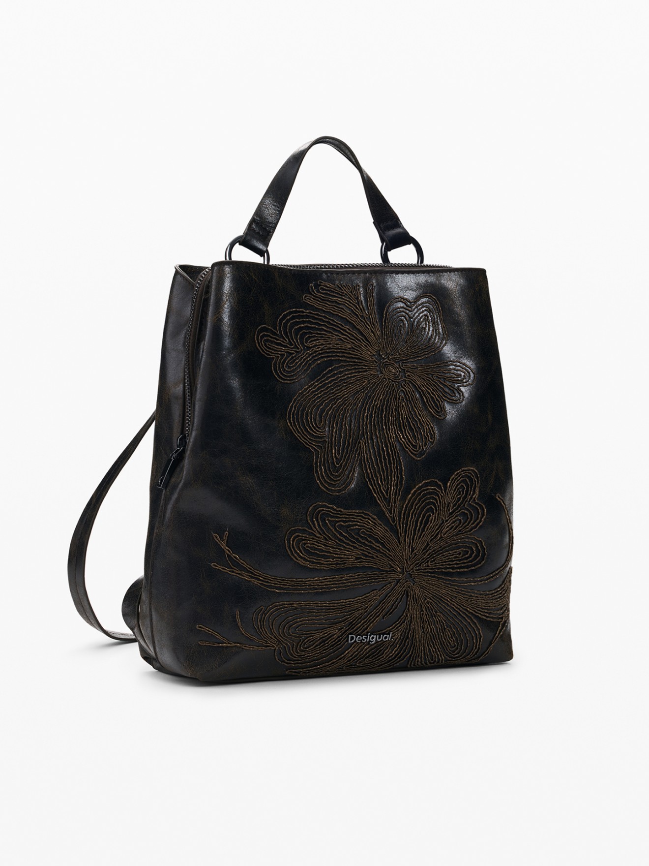 Mochila Pequena com Bordados Florais