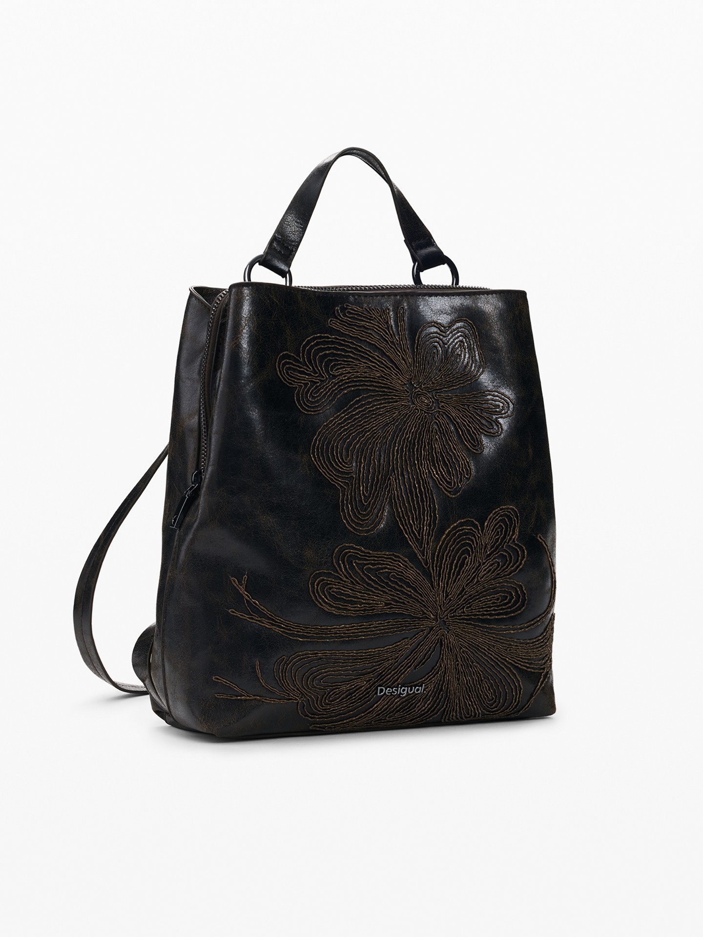 Mochila Pequena com Bordados Florais