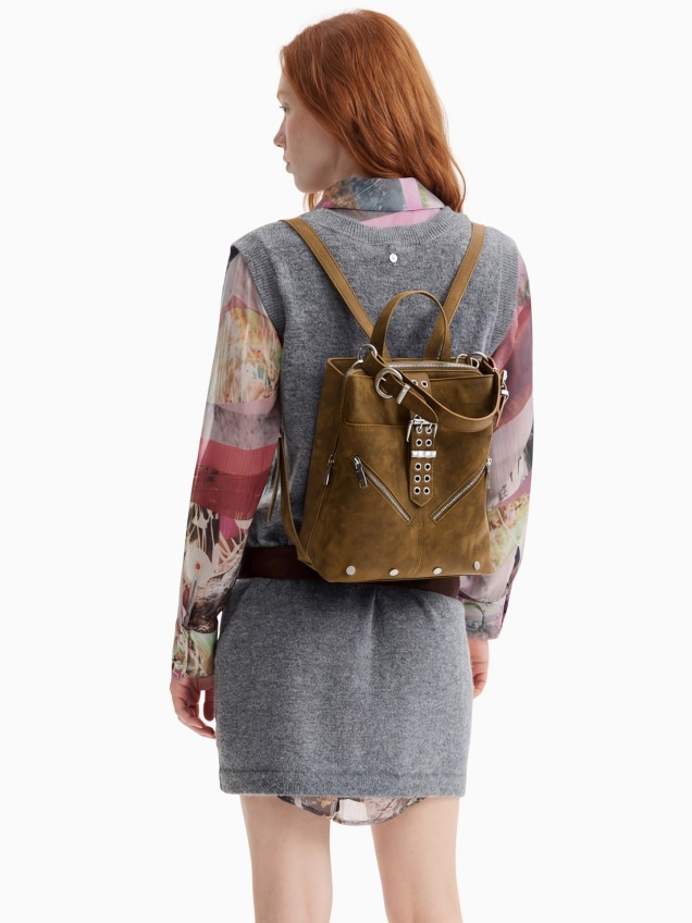 Mochila Mini com Efeito Camurça