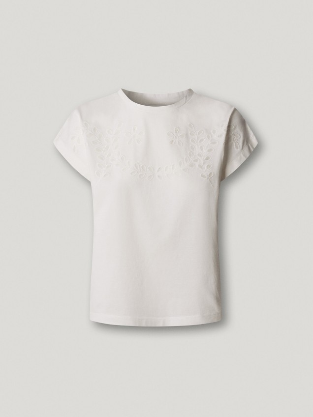 T-shirt com Detalhes Florais Abertos