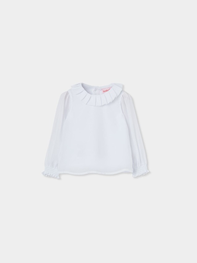 Camisola de Manga Comprida com Gola de Folhos