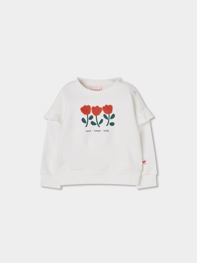 Sweatshirt com Folhos nos Ombros