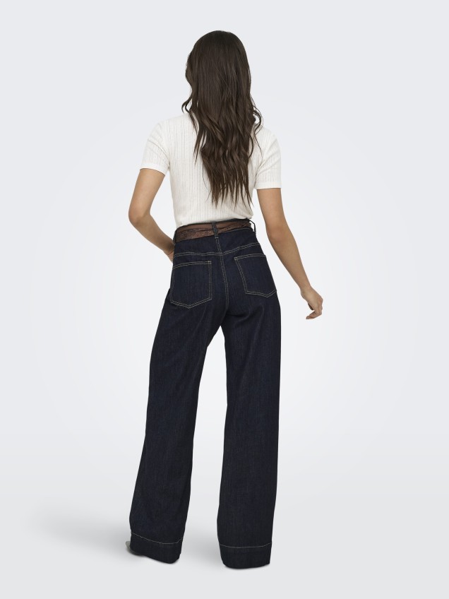 Calças de Ganga Wide Leg com Cintura Subida