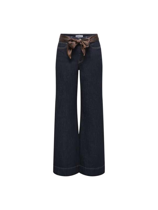 Calças de Ganga Wide Leg com Cintura Subida