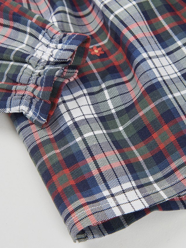Vestido aos Quadrados com Flores Bordadas