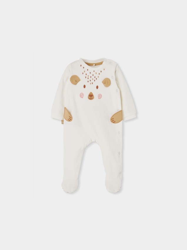 Fato de Beb� com P�s e Bordado de Urso