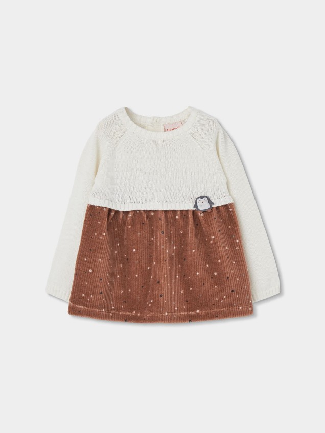 Vestido de Bebé em Malha e Veludo Canelado