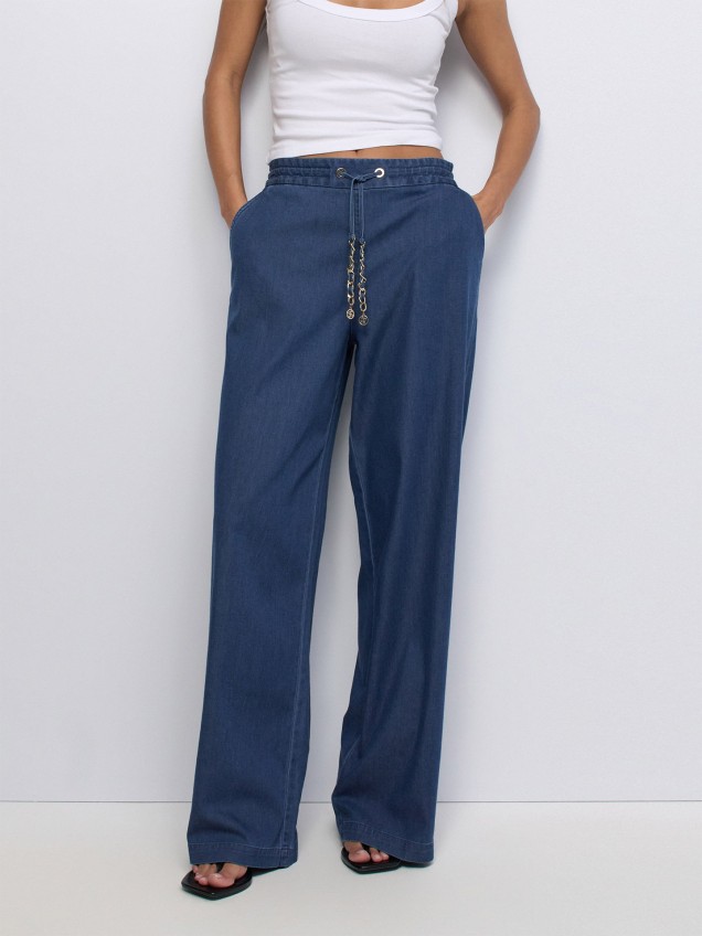 Calças Joggers Wide Leg em Lightdenim