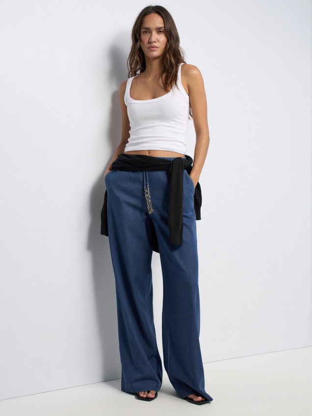 Calças Joggers Wide Leg em Lightdenim