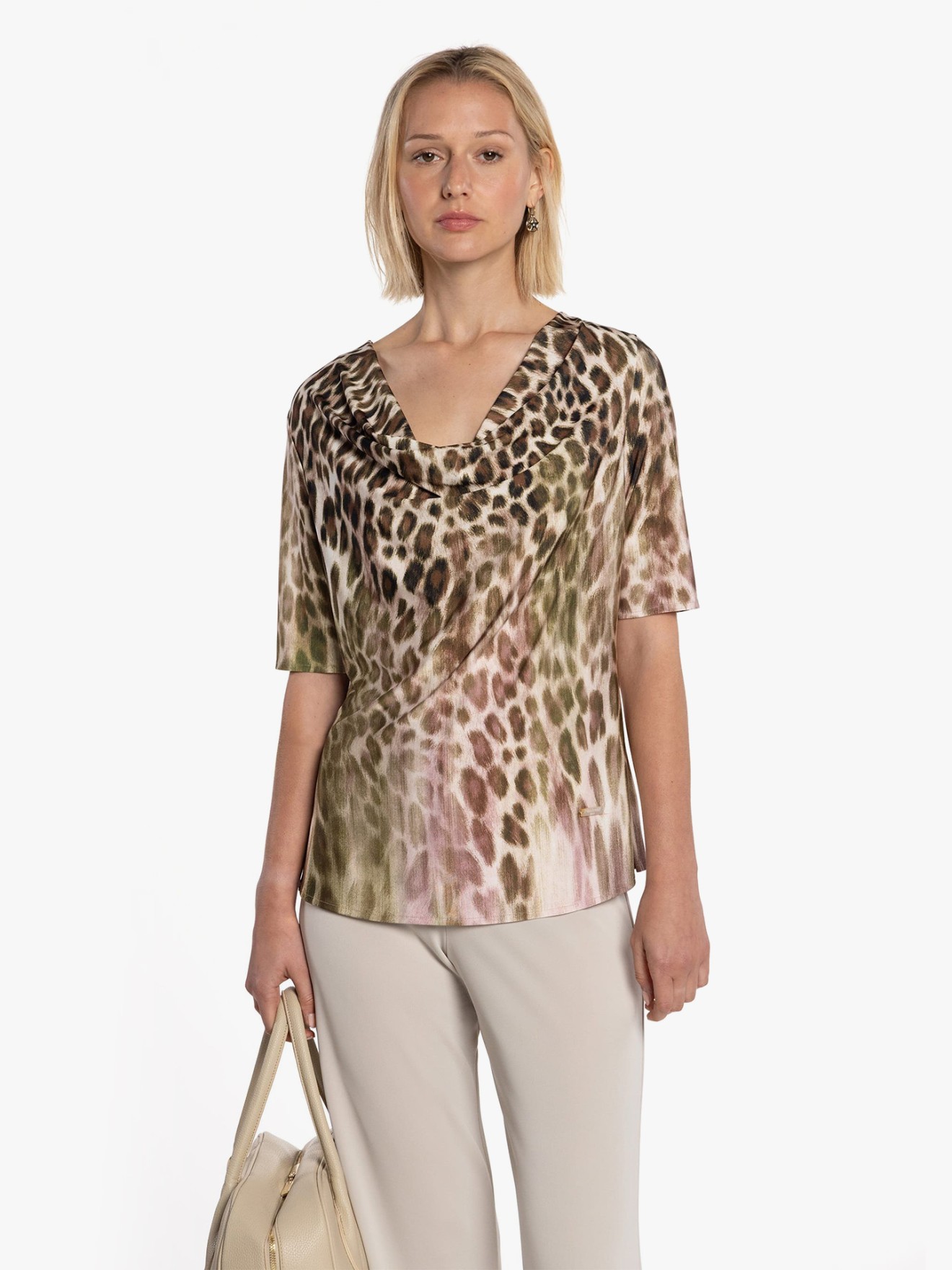 T-shirt de Malha com Decote Drapeado