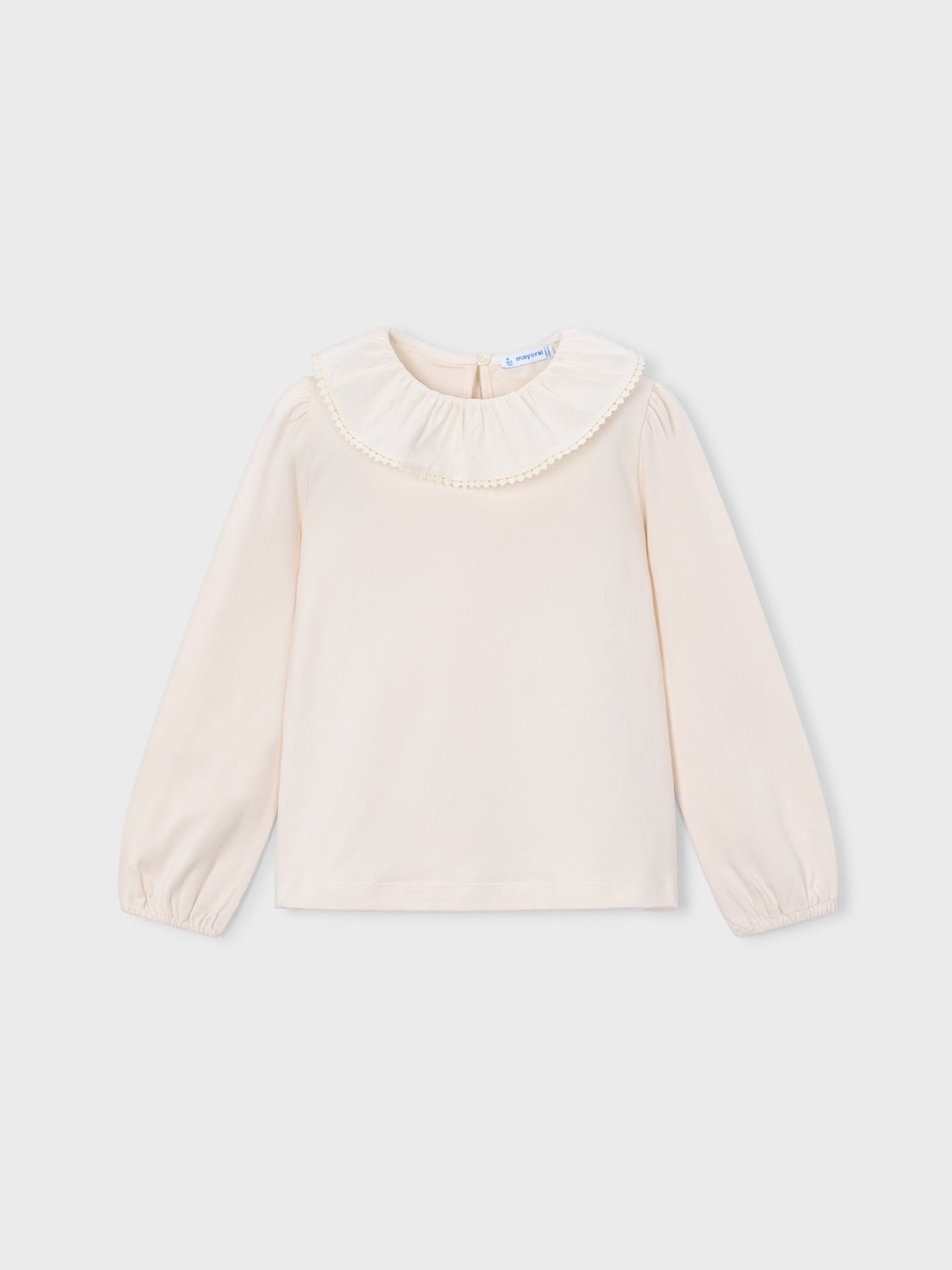 Top de Manga Comprida com Gola de Folhos