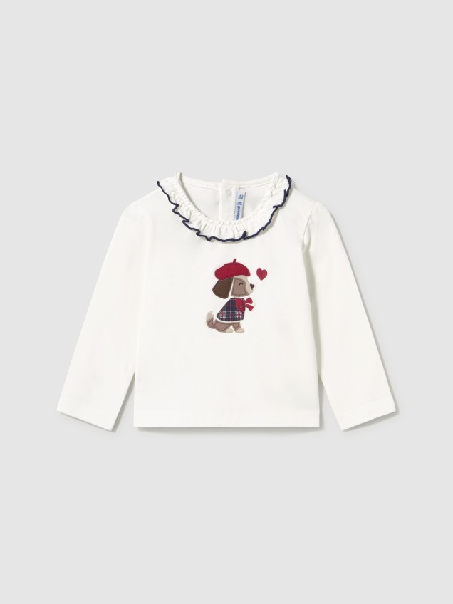 Camisola de Manga Comprida com Gola de Folhos