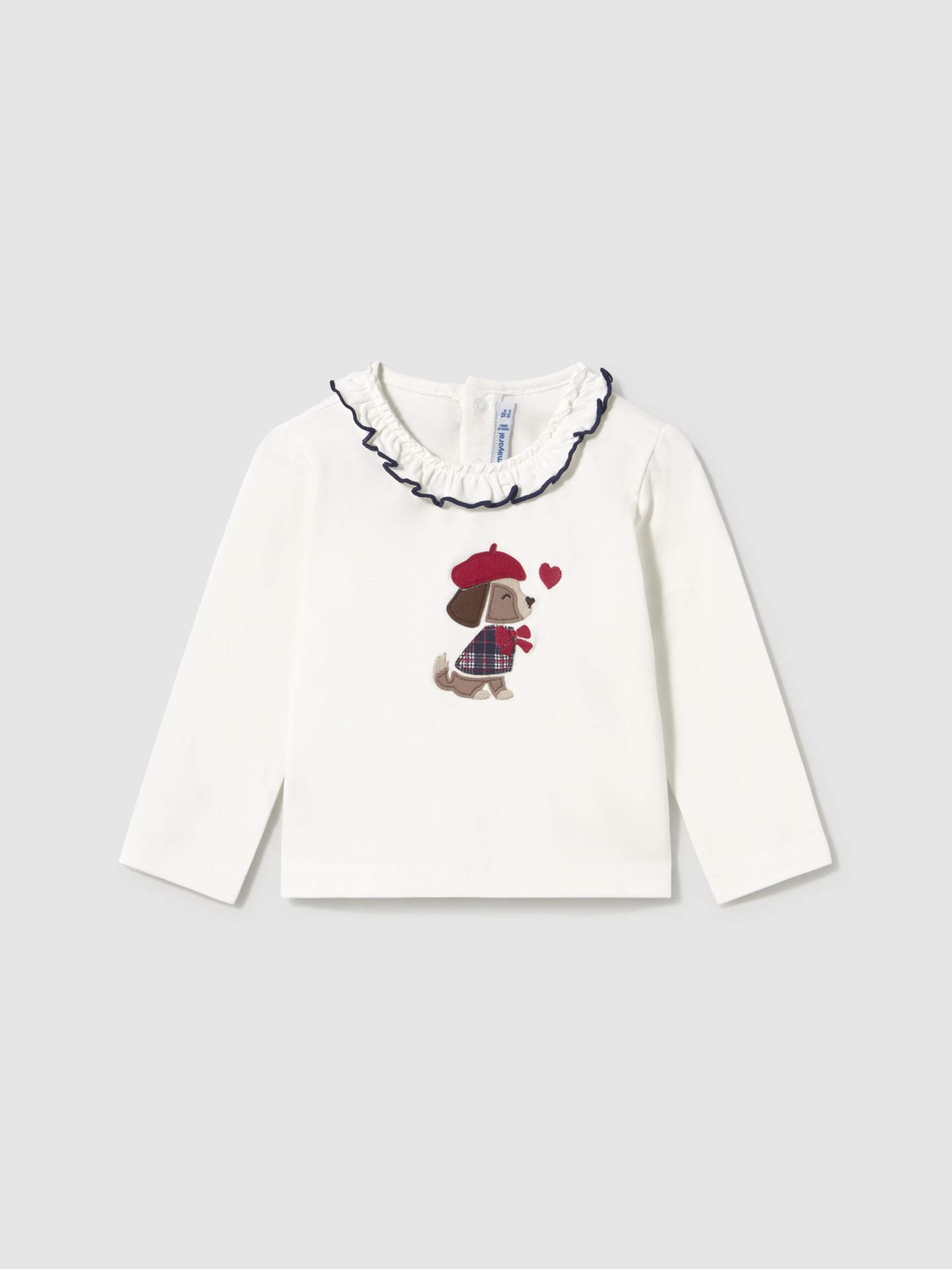 Camisola de Manga Comprida com Gola de Folhos