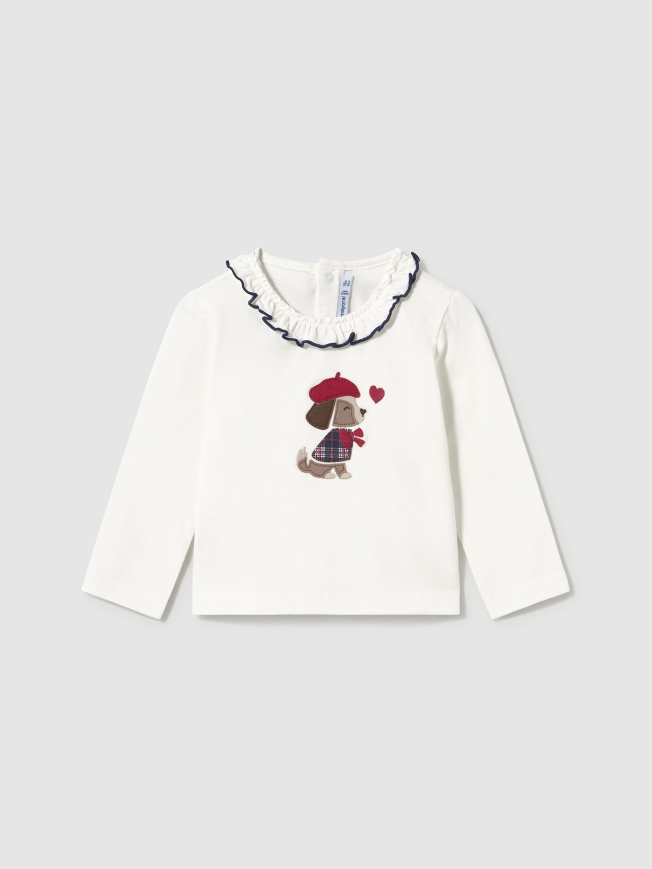 Camisola de Manga Comprida com Gola de Folhos