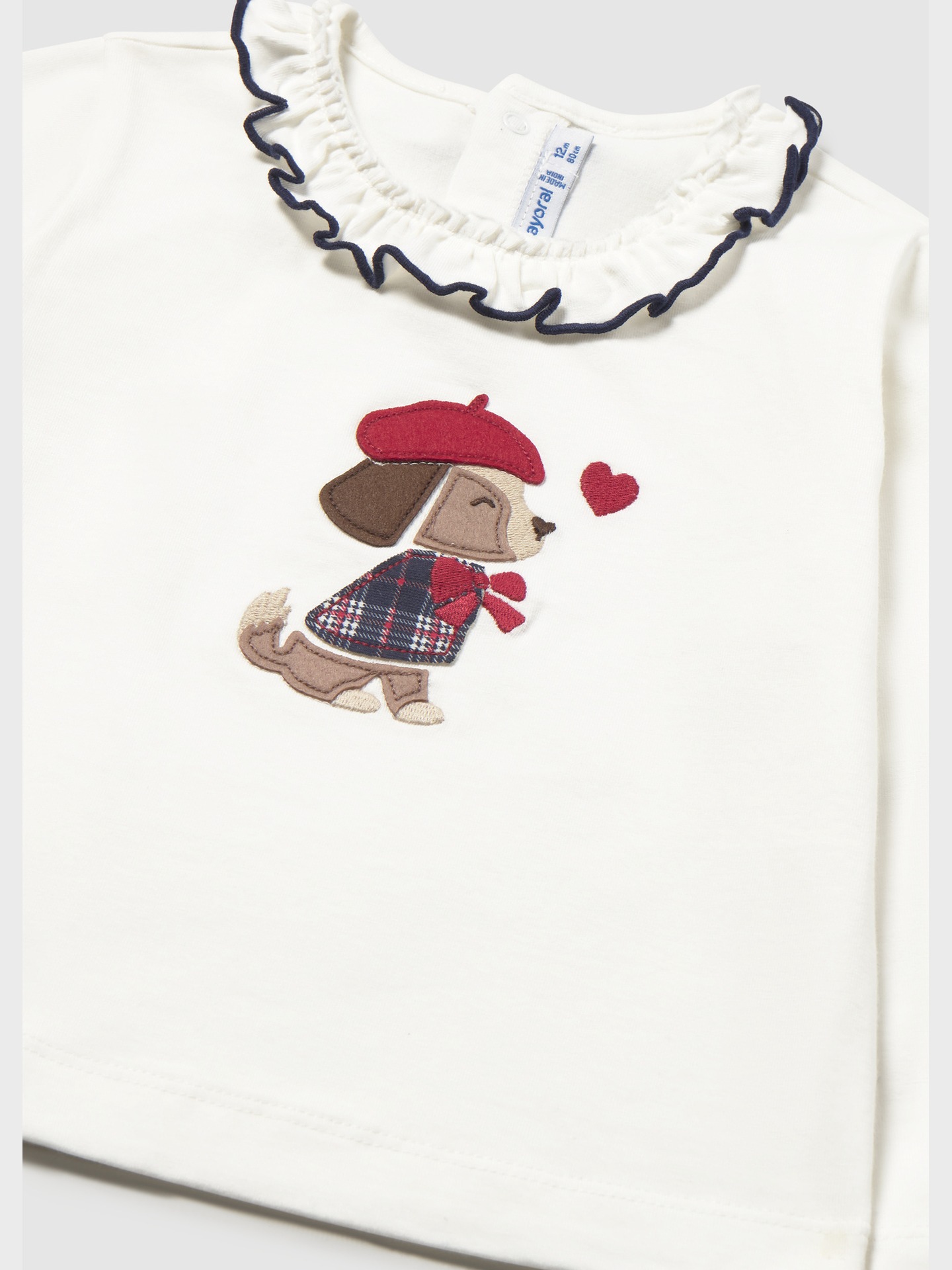Camisola de Manga Comprida com Gola de Folhos
